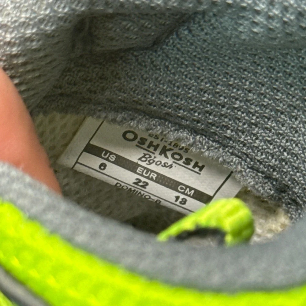 OshKosh B'gosh Domino Kids Toddler Sneakers Grey Green Size 6 Athletic NEW